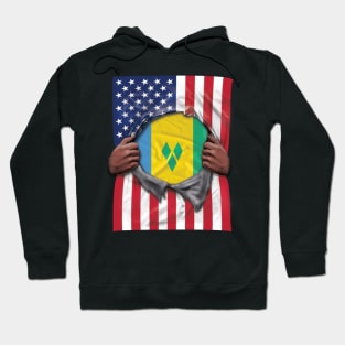 St Vincent And The Grenadines Flag American Flag Ripped - Gift for Saint Vincentian From St Vincent And The Grenadines Hoodie